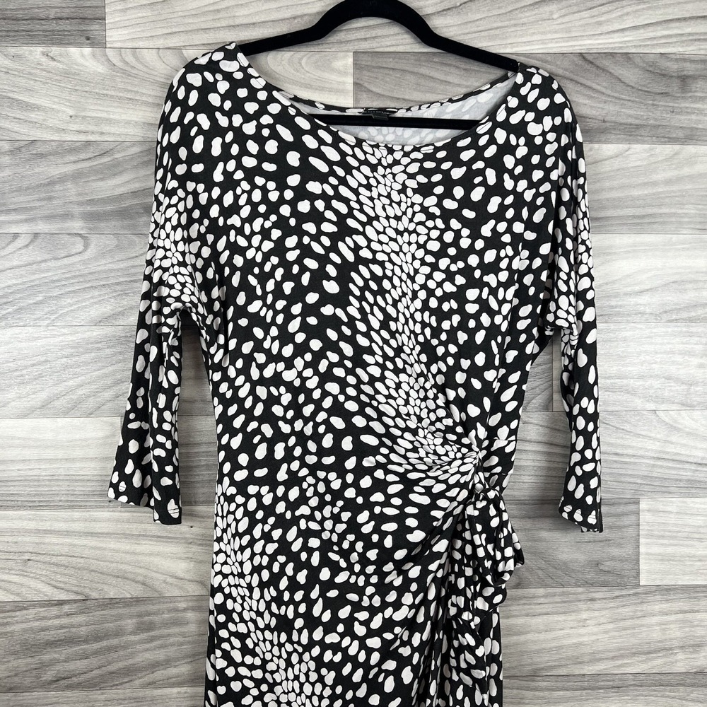 Ann Taylor Womens Black White Dotted Terry Dress with Tie on Side Medium - Picture 5 of 10